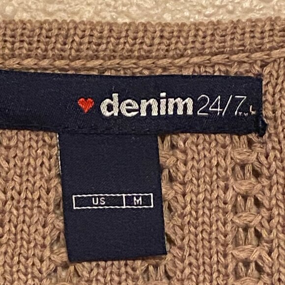 Denim 24/7 Women's Brown Lace Sleeves Knit Sweater Size M - Picture 3 of 7